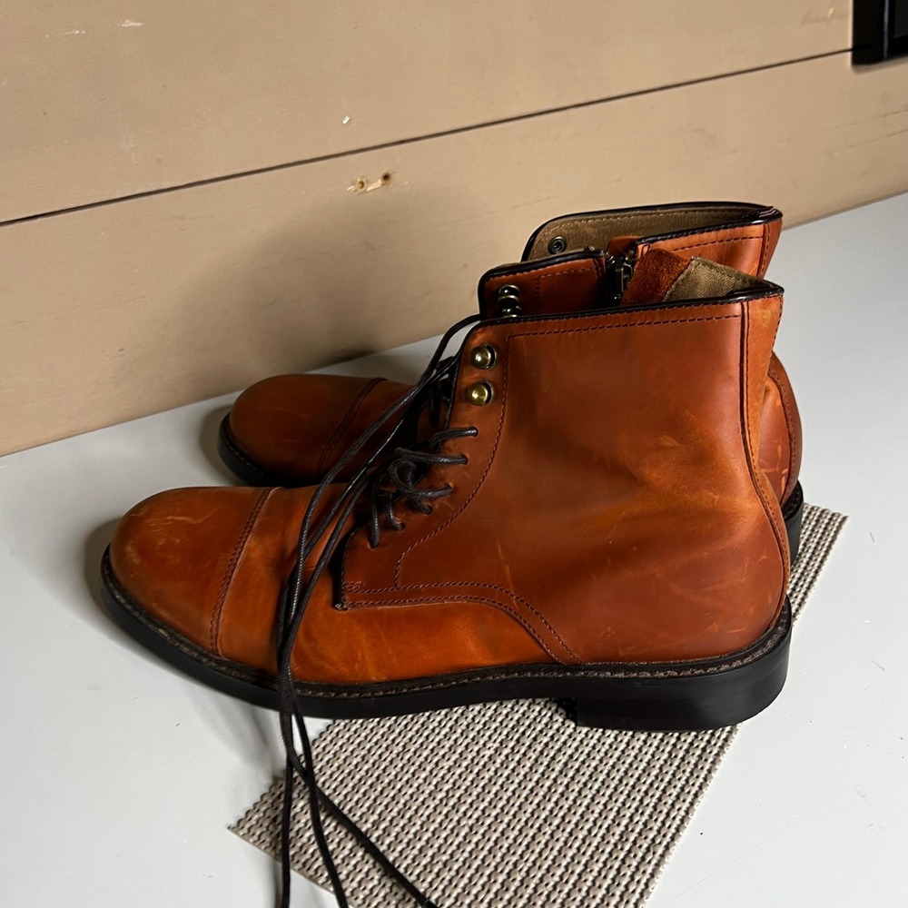 Aston Grey Biressa Mens Tan Brown Leather Cap Toe Side Zip Ankle Boots 9.5 - Picture 6 of 9